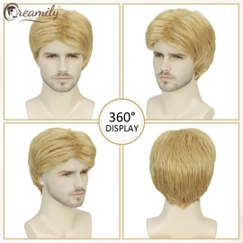 Creamily Short Blonde Wig for Men Curly Layered Natural Style