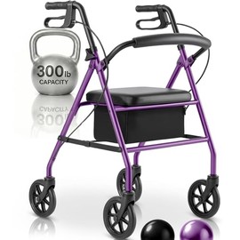 Vive Mobility Steel Rollator Walker with Seat - Foldable, Narrow, Rolling Senior Walker for Small Spaces - 4 Wheel Lightweight Adult Easy Drive with Underseat Storage, Adjustable Height (Purple)