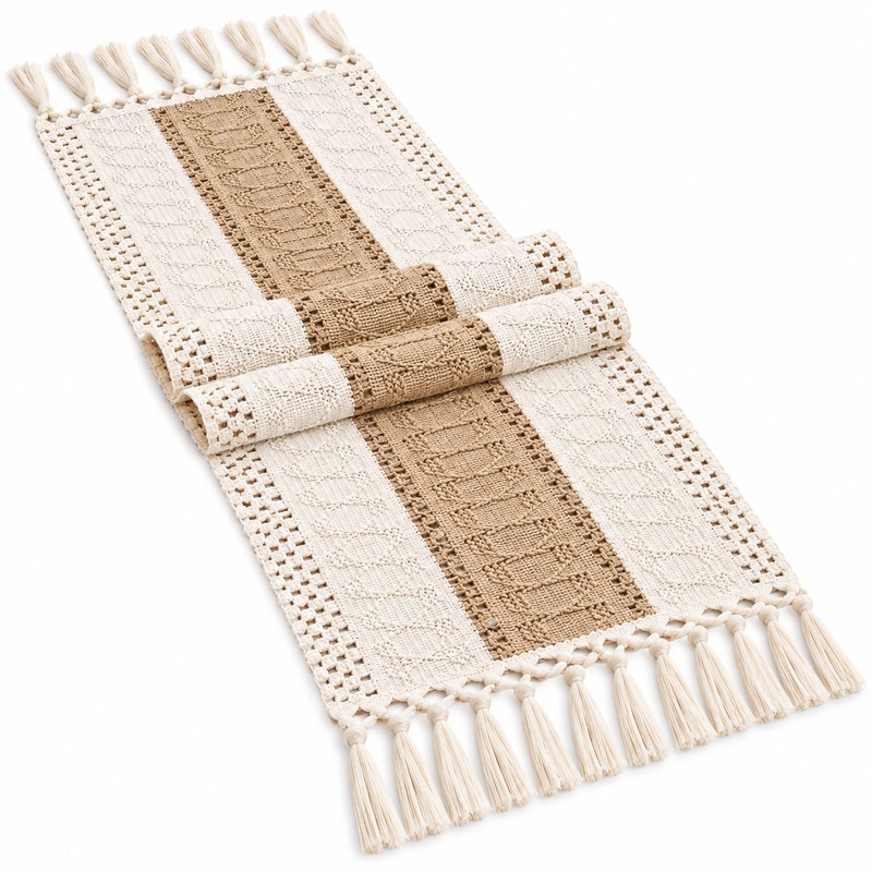 Boho Table Runner for Dining Room Decor – Cream &