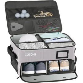 1GoTo-G 3 Layer Golf Trunk Organizer - Large Capacity Golf Trunk Organizer for 2 Pair Size 13 Shoes, Gifts for Men for Accessories, Balls, Tees, Clothes, Gloves