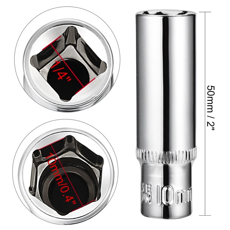 sourcing map 4 Pcs 1/4 Inch Drive 10mm 6-Point Deep