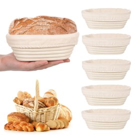 Set of 6 Proofing Basket, 6 inch Oval Banneton Sourdough Bread Proofing Baskets, Dough Proofing Bowls with Liners Perfect for Professional & Home Dough Baking
