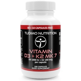 ★ Vitamin D3 + K2 MK7 ★ 100/Pack of 200 Fast Resolution Capsules with High-Quality Vitamin K2 as a Menaq Uinon & Vit D3 Cholecalciferol of by Tudimo