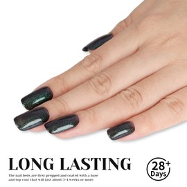 TUTUYU Aurora Green Glitter Black Gel Nail Polish, 15ml UV/LED Soak Off Sparkly Green Shimmer Dark Gel Polish for Manicure Salon or DIY Nail Art at Home,Women Girls Gifts - GP0098