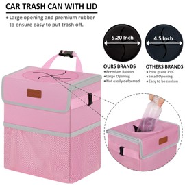 Vankor Car Trash Can for Car Cute, Car Trash Bag Bin Hanging Waterproof Automotive Car Garbage Cans Leak Proof Vehicle Trash Can Pink
