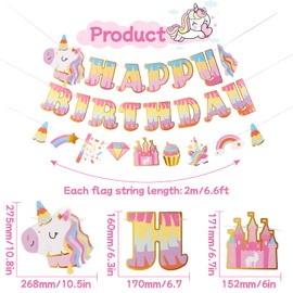 EASY JOY Unicorn Happy Birthday Banner 3 PCS Rainbow Unicorn Pastel Party Supplies Pastel Party Banners for Girls Women Birthday Baby Shower Party Home Wall Hanging Decor