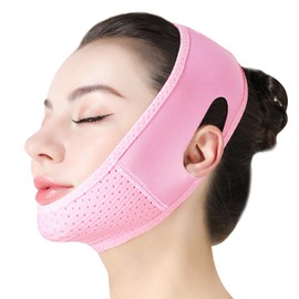 Beiskll Reusable V Line Lifting Mask with Chin Strap, V Shaped Face Mask for Sagging, Jaw Exerciser (Pink)
