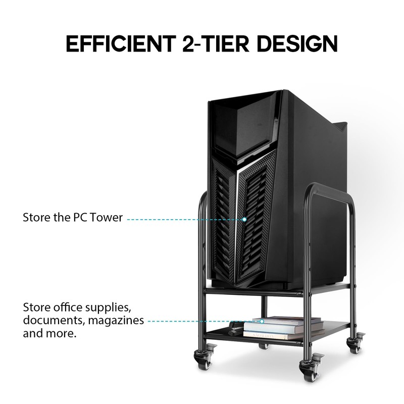 360Tonics Computer Tower Floor Stand, Height Adjustable PC Stand, 2-Tier