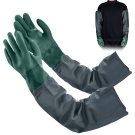 mizikuu Pond Gloves Long 70 cm Rubber Gloves PU Sandblasting Gloves Long Waterproof Protective Gloves Chemical Gloves for Aquarium & Pond Care Latex Gloves