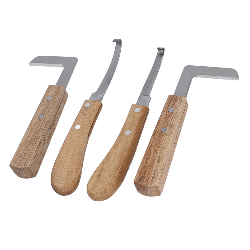 4pcs Hoof Knife Carbon Steel Wooden Handle Left and Right