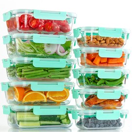 UMEIED 10 Pack Glass Food Storage Containers with Lids Leakproof, Airtight Glass Meal Prep Containers For Lunch, On The Go, Leftover, Dishwasher Safe