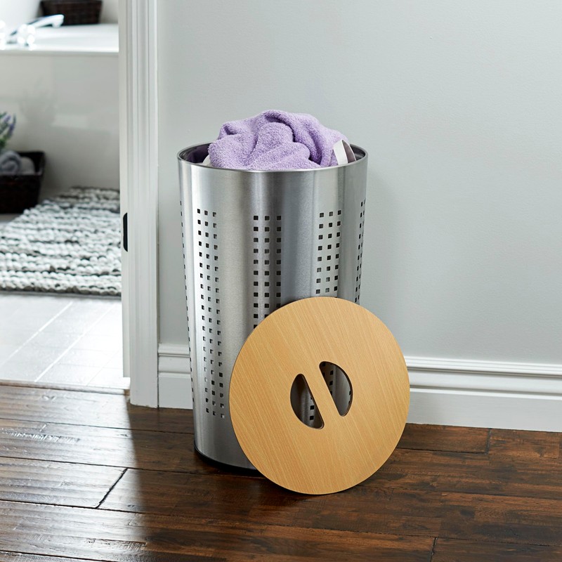 Household Essentials 7081-1 Round Metal Laundry Hamper - Removable Liner