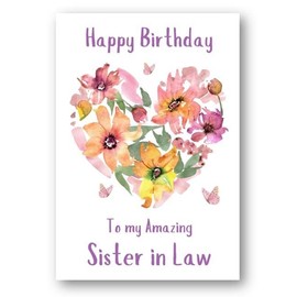 Second Ave Sister in Law Flower Heart Cute Happy Birthday Card Greetings Card For Her