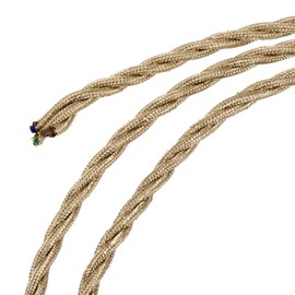 sourcing map Twisted Cloth Covered Wire 3 Core 18AWG 3 Meter/9.8 Feet, Vintage Woven Fabric Electrical Cable for Pendant Light DIY Project, Light Gold