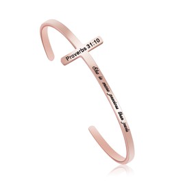 She is More Precious than Jewels Proverbs 31:10 Religious Rose Gold Bracelets for Women Christian Cross Cuff Baptism Faith Bible Verse Christmas Birthday Jewelry Gift