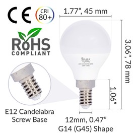 Simba Lighting LED Candelabra E12 Base G14 Small Globe 7W 60W Replacement Light Bulb (6 Pack) for Ceiling Fan, Chandelier, Vanity, Round A15 Frosted White Cover, Non-Dimmable, 2700K Warm White