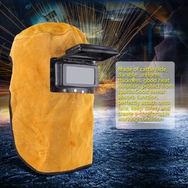 Breathable Welding Helmet with Lens, Leather Welding Helmet Mask Solar Auto Darkening Filter Lens, Heat Resistant Leather Welder Hood Welding Helmet Protective Gear Mask Work