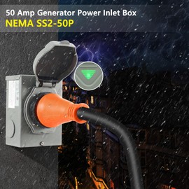 Finderomend 20 ft 50 Amp Generator Cord and Power Inlet Box Combo Kit,125/250 Volts,Generator Power Cord NEMA 14-50P to SS2-50R Extension Cord,for RV Truck Trailer Motorhome
