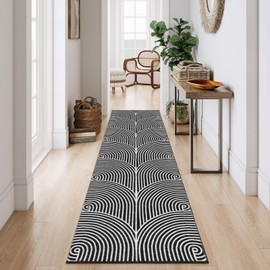 Tiffasea Long Hallway Runner Rug 2.6'x10' Washable Rug Runners Modern Reversible Black Kitchen Runner Cotton Hand-Woven Indoor Entryway Rug Carpet Runners for Bathroom Bedroom Laundry Room