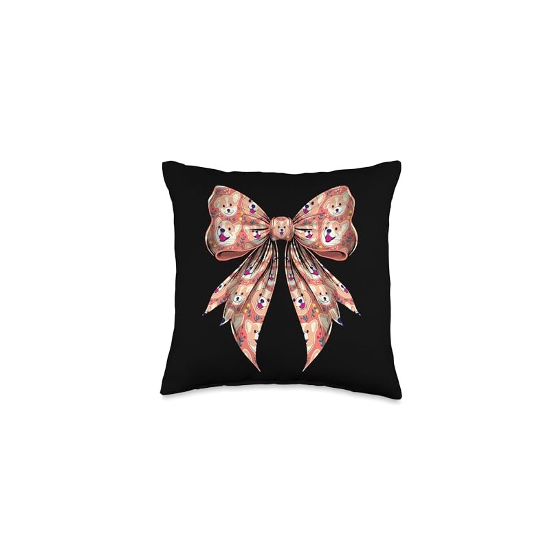 Coquette Bow Cute Welsh Pembroke Corgi Dog Pattern Throw Pillow