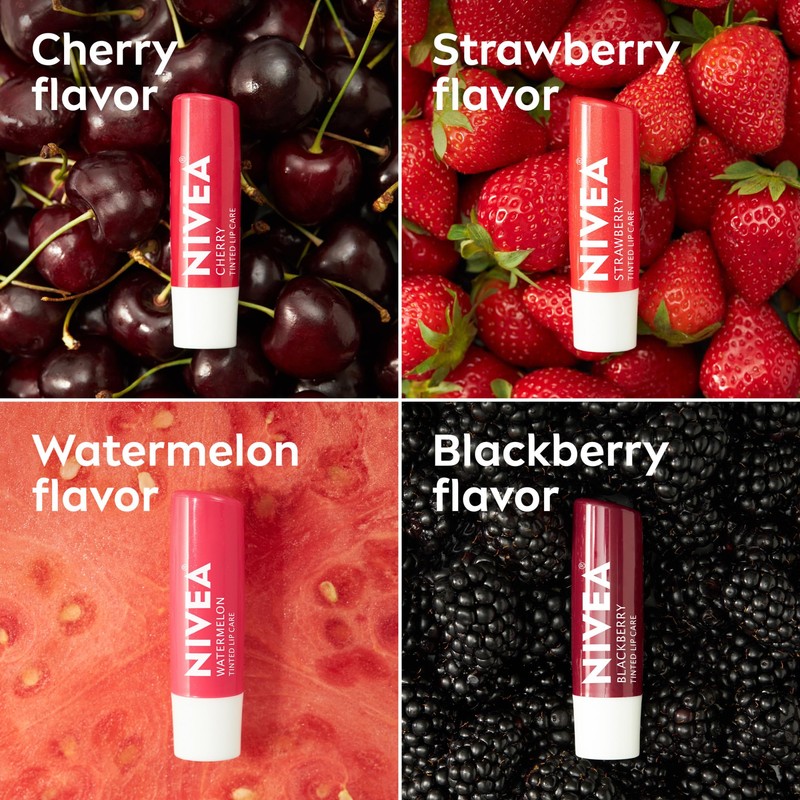 NIVEA Lip Care, Fruity Tinted Lip Balm Variety Pack, Cherry,
