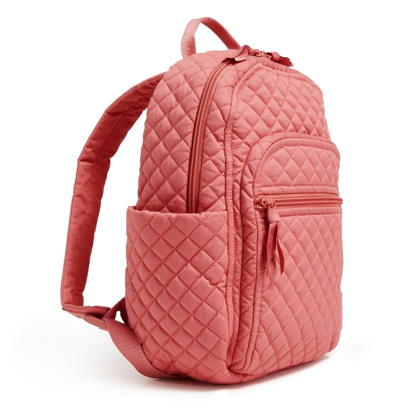 Vera Bradley Women's Small Backpack Bookbag, Terra Cotta Rose-Recycled Cotton,