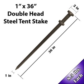 Moose Supply Double Head Tent Stakes - Heavy Duty Steel Tent Stakes, Versatile Ground Spikes to Anchor Commercial Inflatables, Party Tents, and Outdoor Camping Shelters, 1 x 36 Inch, 4-Pack