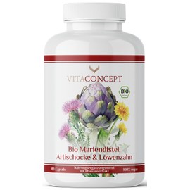 Organic Milk Thistle Artichoke Dandelion Complex I 180 High Dose Vegan Capsules I No Magnesium Stearate I Quality from Germany I Vitaconcept
