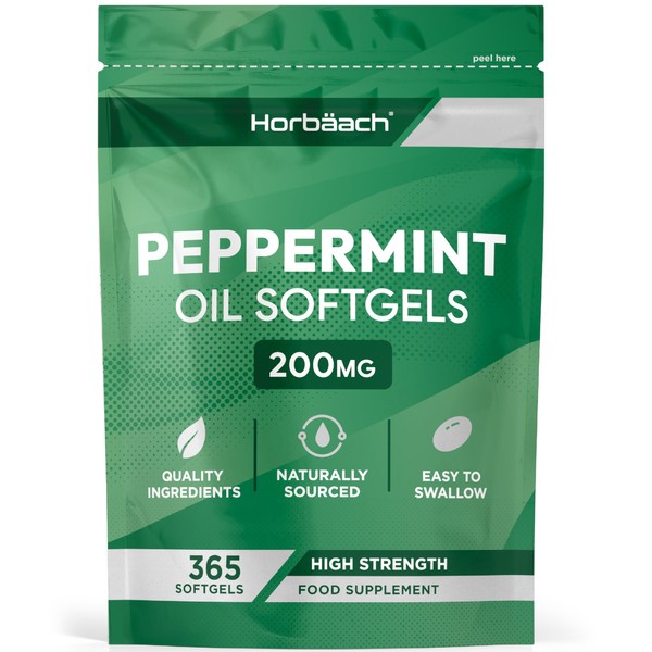 Peppermint Oil Capsules 200mg | 365 Softgel Capsules | Digestion Supplement | Peppermint Essential Oil | by Horbaach