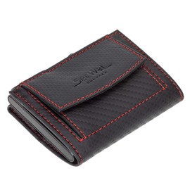Secwal Leather Wallet Smart Mini Aluminium RFID Protection + Key Case, Black Red Carbon (Sw2 C 23), Credit card sleeve