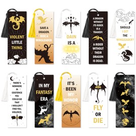BHronony Dragon Bookmarks for Book Lover - 10pcs Wing Dragon Merch Book Marks Bulk with Tassels for Bookish Gift, Fantasy Double-Sided Bookmark with Inspirational Quote for Novel Fans School Supplies