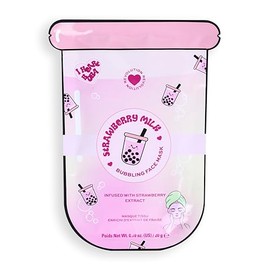I Heart Revolution Bubble Tea Strawberry Milk Bubble Sheet Mask, Calms & Hydrates Skin With Matcha & Green Tea Extract, Vegan & Cruelty-Free, Strawberry Pink