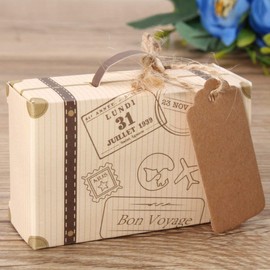 CNNIK Pack of 50 Mini Suitcases Wedding Box - Vintage Kraft Paper Gift Box with Tags and Hessian String for Birthday Party, Baby Shower, Graduation, Anniversary and Wedding Decoration