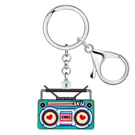 OUSIO Acrylic 80s 90s Vintage Radio Keychain Retro Audio Player Key Ring For Women Charm Party Gifts Wallet Car Handbag Decor (Blue)