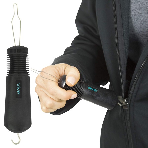 Vive Button Hook - Zipper Pull Helper - Dressing Aid Assist Device Tool for Arthritis, Fibromyalgia, Independent Living - Dexterity Handle Grip - Shirt, Clothes, Pant, Snap Buttoner - Gripper Puller