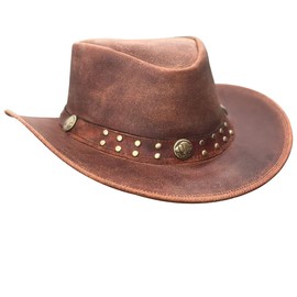 BRANDSLOCK Cowboy Hat Women Men Real Leather Western Style Wide Brim Cowgirl Hat Shapeable Lightweight Handcrafted Durable Bush Hat Tan