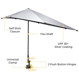 G4Free UPF 50+ Adjustable Beach Umbrella XL with Universal Clamp for Chair Golf Bags Stroller Wheelchair Bleacher Patio(Black)