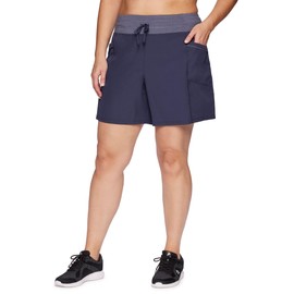 RBX Active Women's Plus Size Relaxed Fit Breathable Ventilated Athletic Short with Pockets, Smoke Blue, 3X