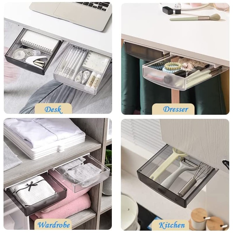 Under Desk Drawer Organizer,2 Pack Self-Adhesive Attachable Under Desk Storage