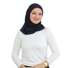 Prien Sport Instant Hijab For Women, Muslim Cotton Turban, Soft Head Scarf, Ready To Wear Hijabs Prayer Clothes, Islamic Wear (Navy Blue)