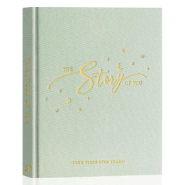 Lanpn Baby Memory Book - Linen Baby Book Journal Memories Keepsake - The Story of You - Newborn Baby First 5 Year Scrapbook Photo Book Milestone Album for Boy Girl New Parents (Sage Green, 154 Pages)