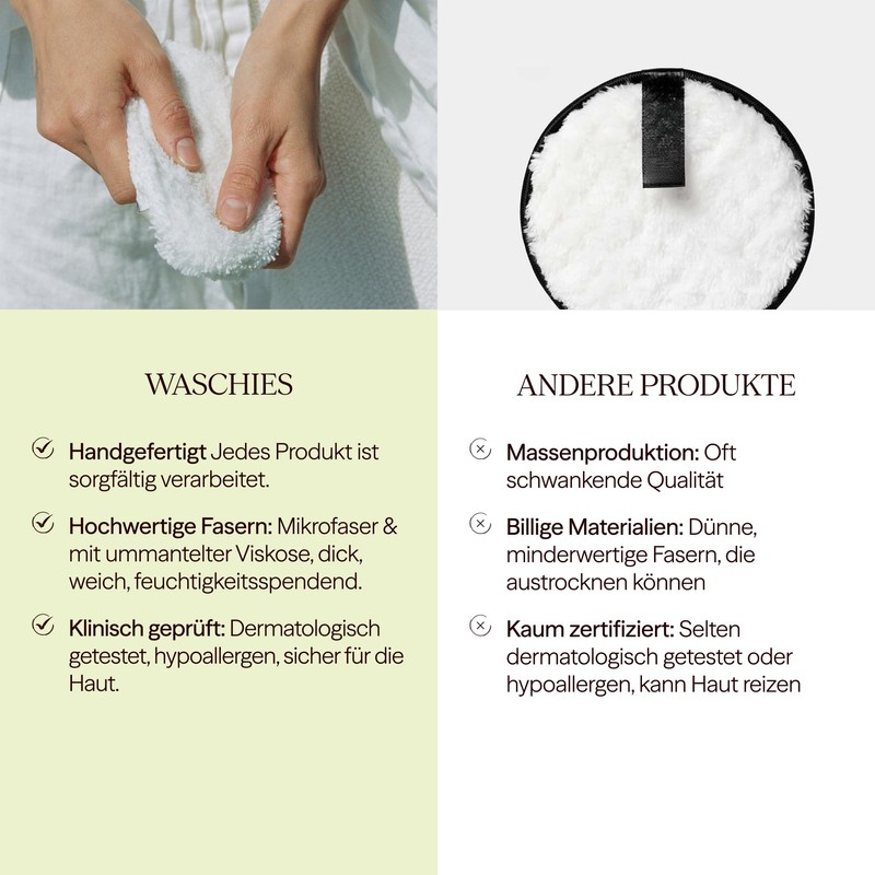waschies Washable Make-Up and Cleaning Pads, Reusable, Deep Pore Cleaning