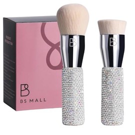 BS-MALL Brochas de Maquillaje de Lujo de Diamante, Hechas A Mano, para Polvos, Rubor, Base Sintética Premium, Cerdas Sintéticas Suaves, Paquete de 2