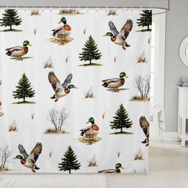 Erosebridal Mallard Duck Hunting Shower Curtain,Woodland Tree Branches Bathroom Shower Curtain Sets,Flying Duck Wildlife Safari Animal Bath Curtain,Rustic Farmhouse Kids' Shower Accessories,72"Wx72"L