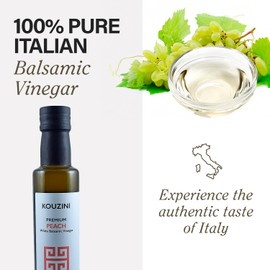 Kouzini Ultra-Premium Peach White Balsamic Vinegar, Organic, Aged, No Added Sugars or Preservatives, Ideal for Salads, Meats, Fish, Pizza, & Bread Dipping, Luxurious Balsamic Vinegar of Modena, 250ml