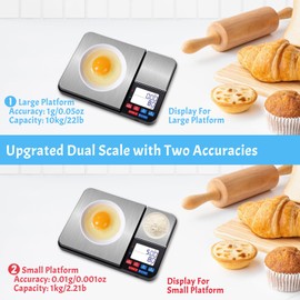 Plliocse Dual Platform Digital Kitchen Scale [10kg/0.01g], High Precision Weighing Scales with LCD Display, Tare & PCS Functions, Stainless Steel Food Scale for Food, Baking, Yeast, Jewelry