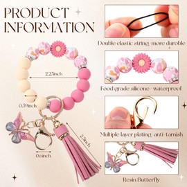 FBOUPYU Cute Silicone Beaded Keychain，Key Chain Holder for Car Keys Women Girl，Daisy Silicone Key Wristlet Resin Butterfly（Daisy Mouse head - Baby Pink）