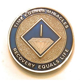 1 Year NA Blue & Gold Diamond Style Recovery, Clean, Medallion, Chip, Coin, Token