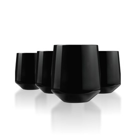 Drinique Unbreakable Stemless Wine Glasses - Set of 4 - Made in USA 12 oz Tritan Unbreakable Plastic Wine Glasses, Reusable for Indoor or Outdoor Use, BPA Free & Shatterproof, Black