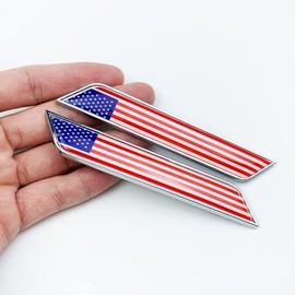 2Pcs USA Flag Metal Emblem Decals,3D American US United States National Flag Styling Badge Emblems for Car Side Fender/Rear/Front Truck/SUV/Motorcycle Self-Adhesive Sticker